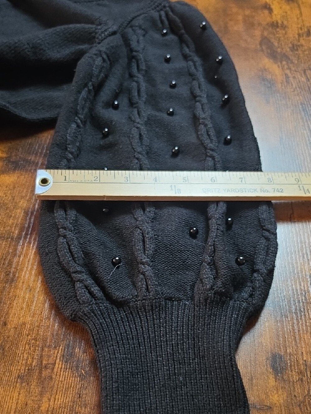 LIZ CLAIBORNE | Minimalist Black Beaded Cable Knit Balloon Sleeve Sweater | XXL - Picture 7 of 8